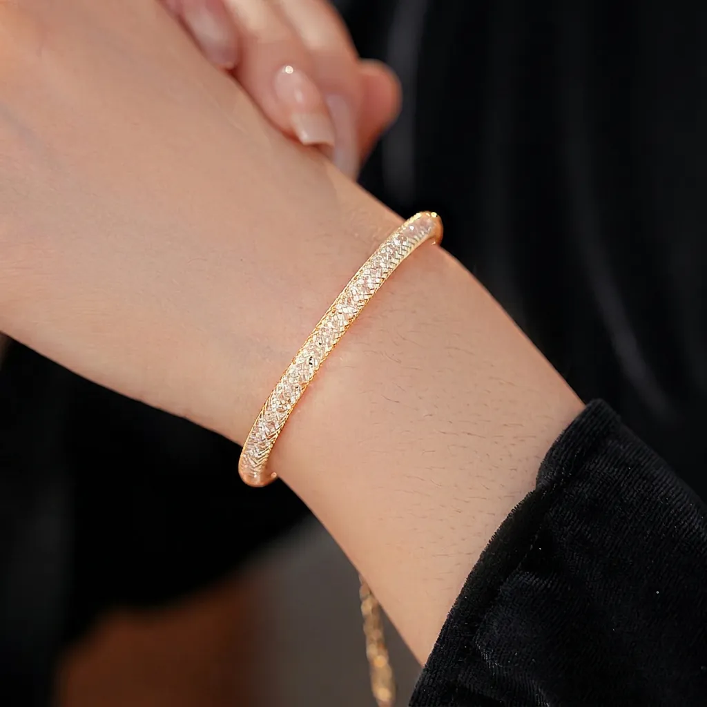 Bracelet Tube En Maille De Luxe En Cuivre Rempli De Zircon Brillant Chaîne Réglable Bijoux De Mode Pour Femmes