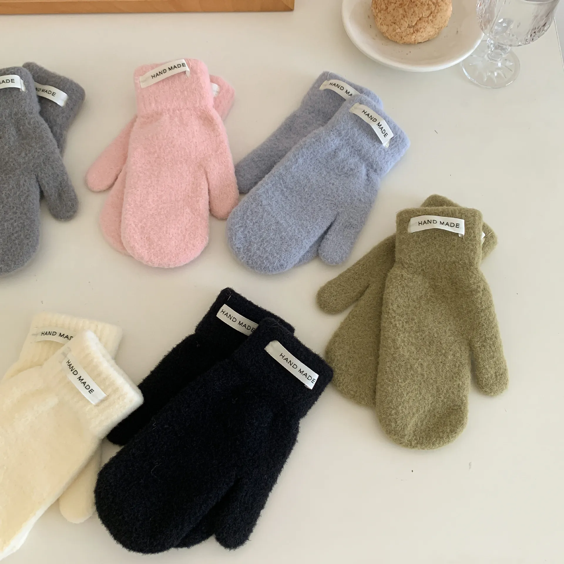 Women Winter Candy Color Faux Mink Warm Mittens Cute Plush Knit Hand Made Windproof Gloves For Student Outdoor Cycling