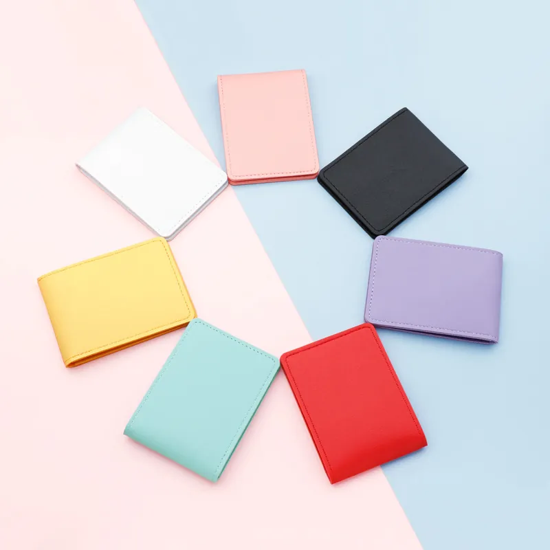 Slim Card Holder PU Leather Ultra Thin Bifold Driving License Case Minimalist Solid Color Mini Wallet Portable ID Window