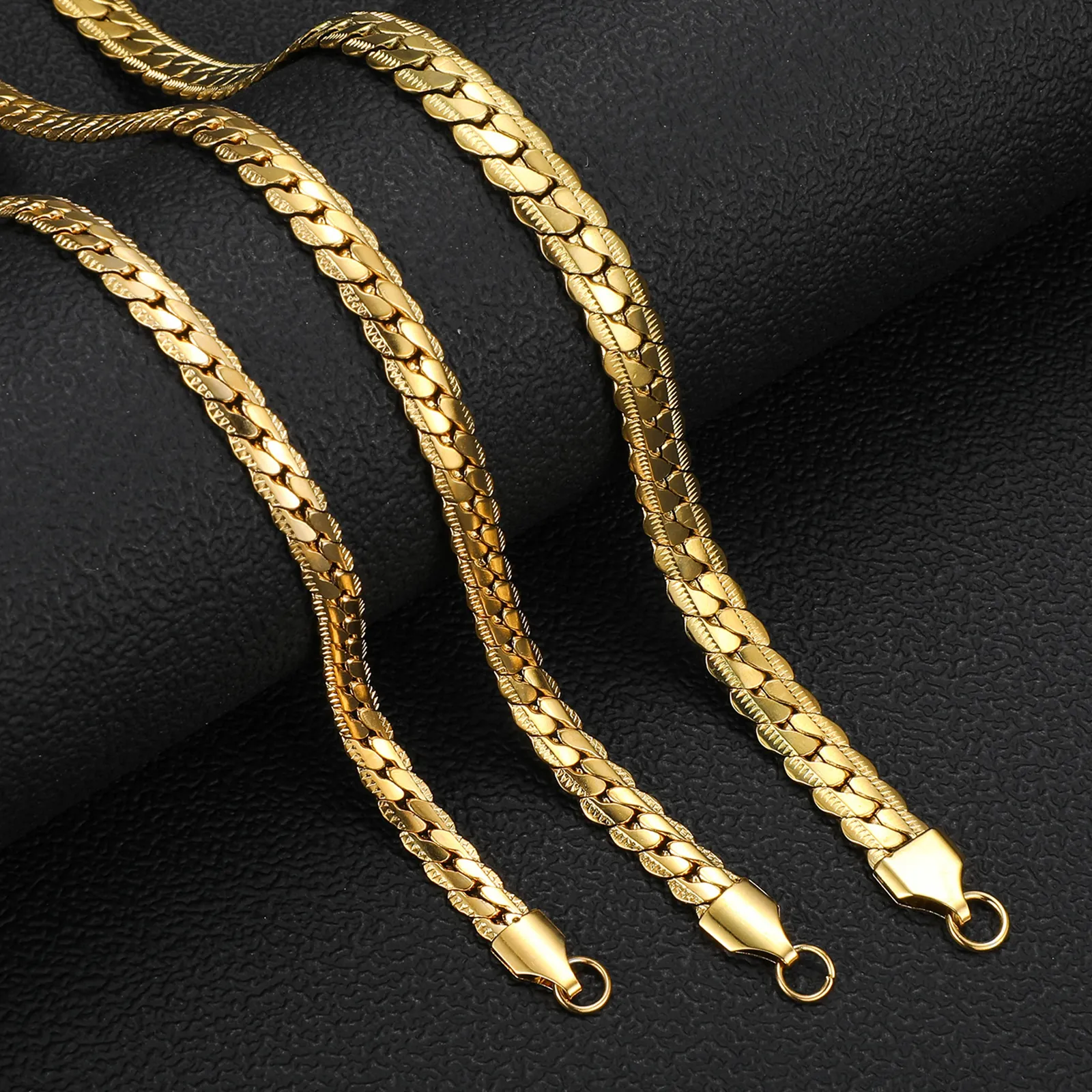 Hip Hop Stainless Steel Flat Curb Chain Necklace For Men Women Gold Silver Plated NK Link Chain Bracelet Jewelry Gift