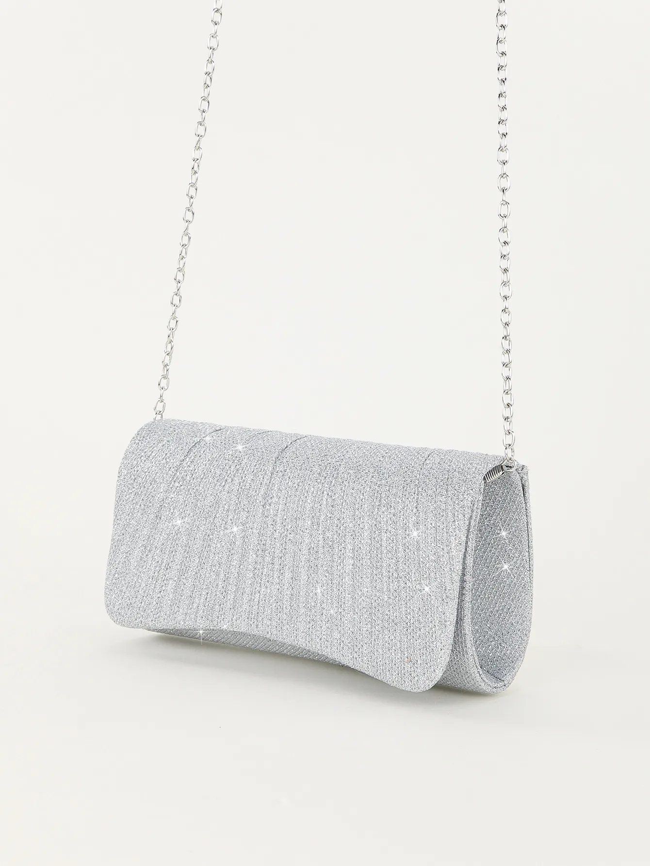 Evening Bag Glitter Pleated Clutch With Metal Chain Strap For Women Wedding Party