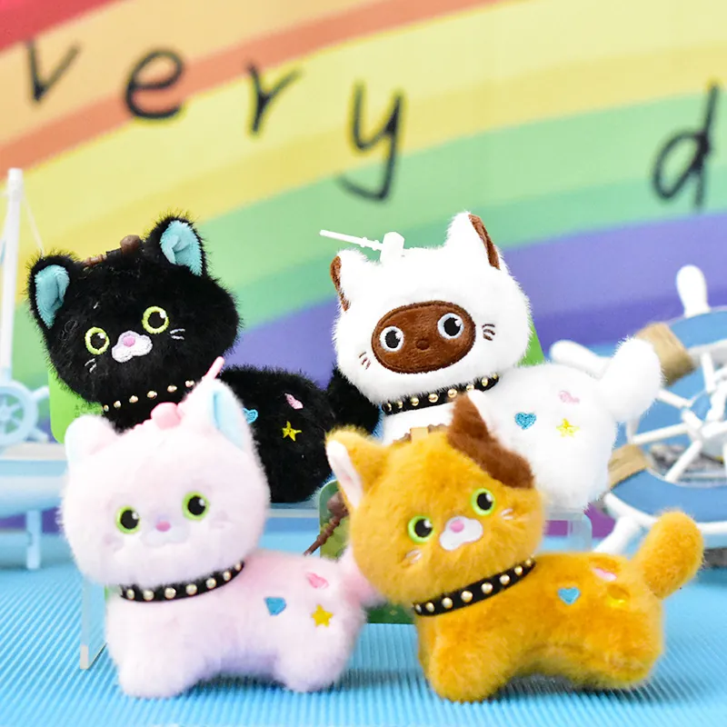 Cute Sitting Cat Plush Pendant Soft Stuffed Animal Toy Keychain For School Bag Hanging Decoration Healing Style Doll Gift