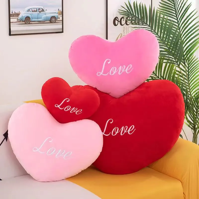 Herzförmiges Plüschkissen Weiche Love Stickerei Wurfkissen Für Sofa Bett Home Decor Valentinstag Geschenk Romantisch