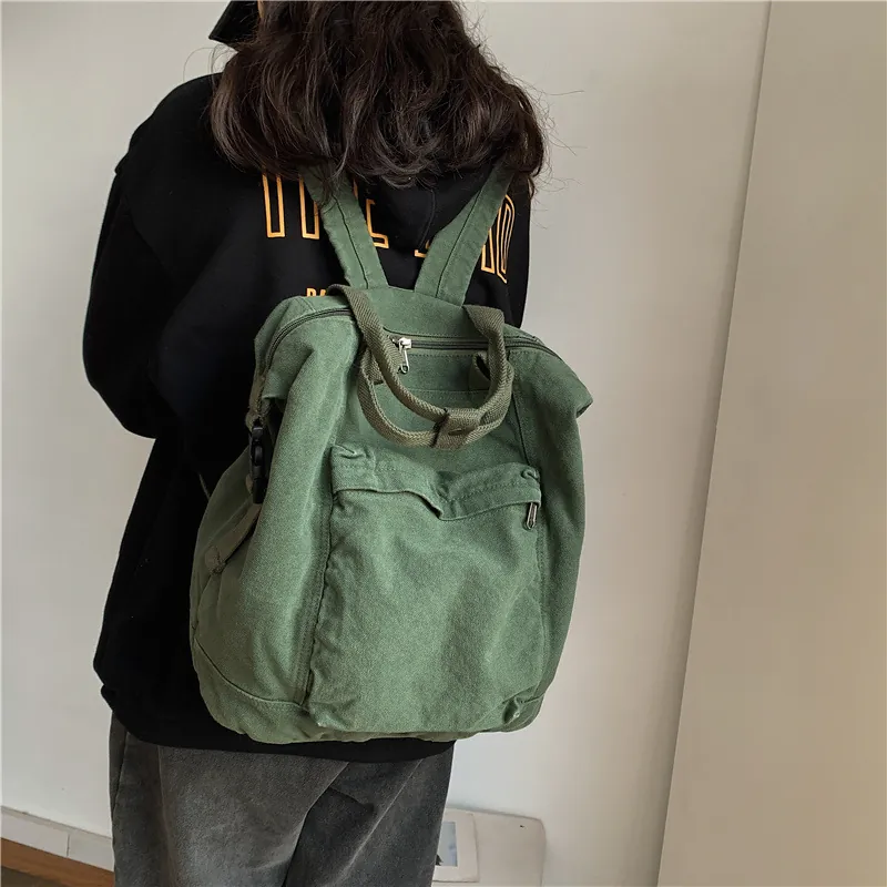 Retro Canvas Backpack Large Capacity Travel School Bag With Top Handles Multi Pockets Unisex Japanese Style