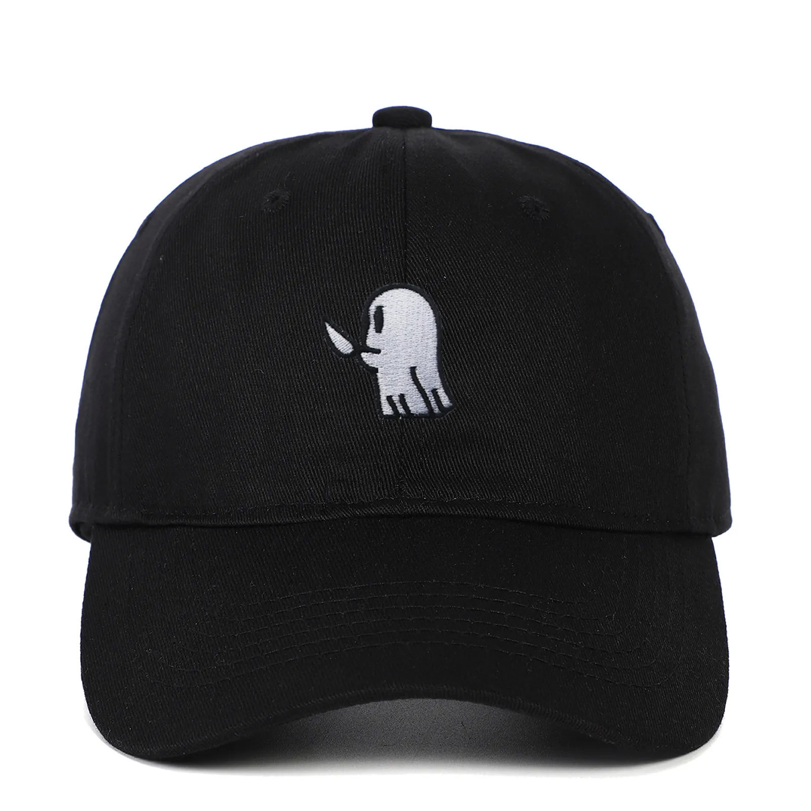 Casquette De Baseball 100% Coton Broderie Fantôme Avec Couteau Réglable Visière Courbée Protection Solaire Chapeau
