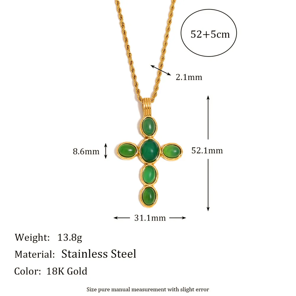 Vintage Cross Pendant Necklace Stainless Steel Gold Plated Synthetic Emerald Ruby Luxury Jewelry For Women Geometric