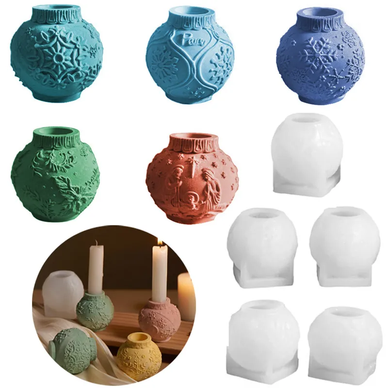 Embossed Snowflake 3D Ball Silicone Mold For DIY Candle Holder Resin Plaster Crafting Christmas Decorative Candlestick