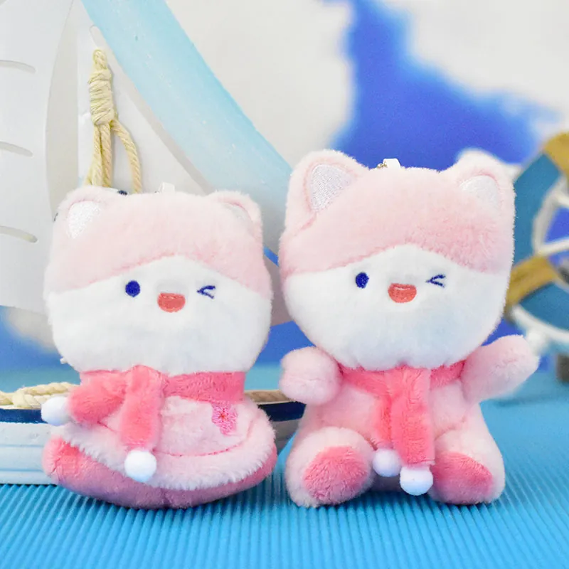 Cute Cartoon Pink Fox Plush Keychain Soft Stuffed Animal Bag Pendant Backpack Decoration For Girls Women Gift Accessories