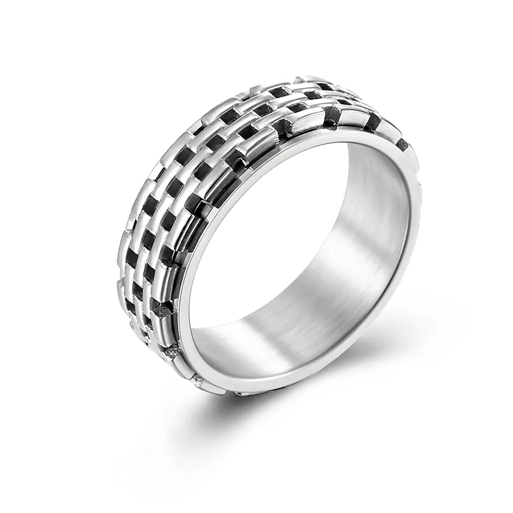 Spinner Ring Stainless Steel Anxiety Relief Decompression Woven Brick Texture Minimalist Industrial Band For Men Women