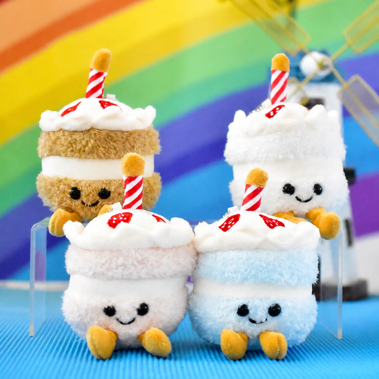 Cartoon Cake Plush Pendant Mini Soft Stuffed Doll Keychain Bag Charm With Candle Strawberry Decor For Birthday Gift Kids Women