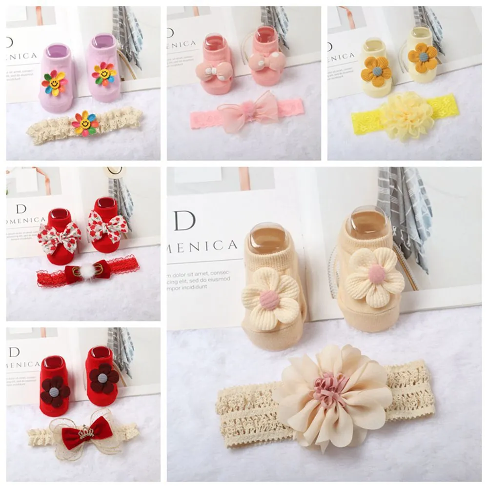 Fascia E Calzini Per Neonati Accessorio Cotone Polie Rete Fiocco Fiore Corona Elastico Morbido Ragazze