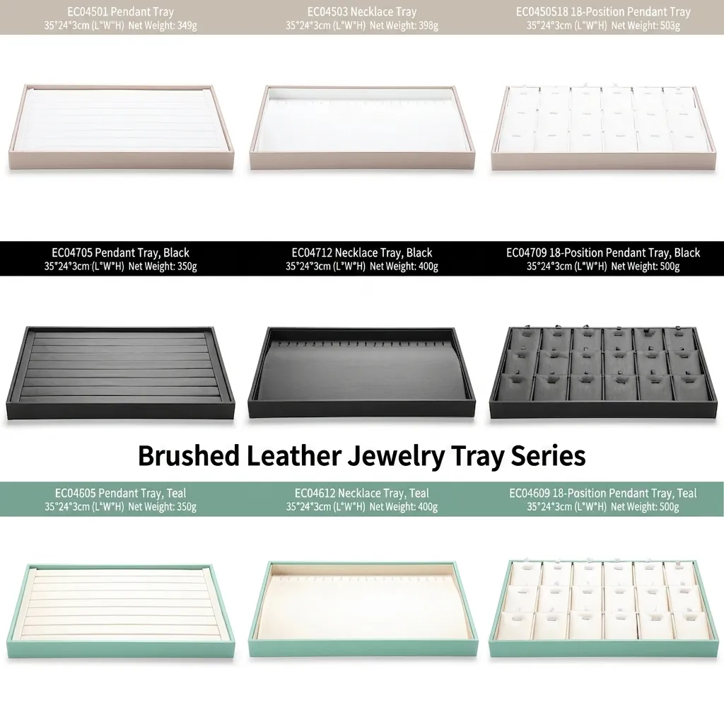 Brushed PU Leather Jewelry Display Organizer For Rings Necklaces Bracelets Pendants Showcase Storage Holders
