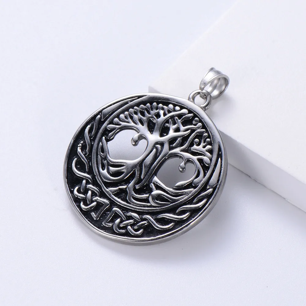 Collier Pendentif Arbre De Vie Acier Inoxydable 304 Viking Nordique Nœud Celtique Bijoux Vintage Pour Hommes Style Rétro