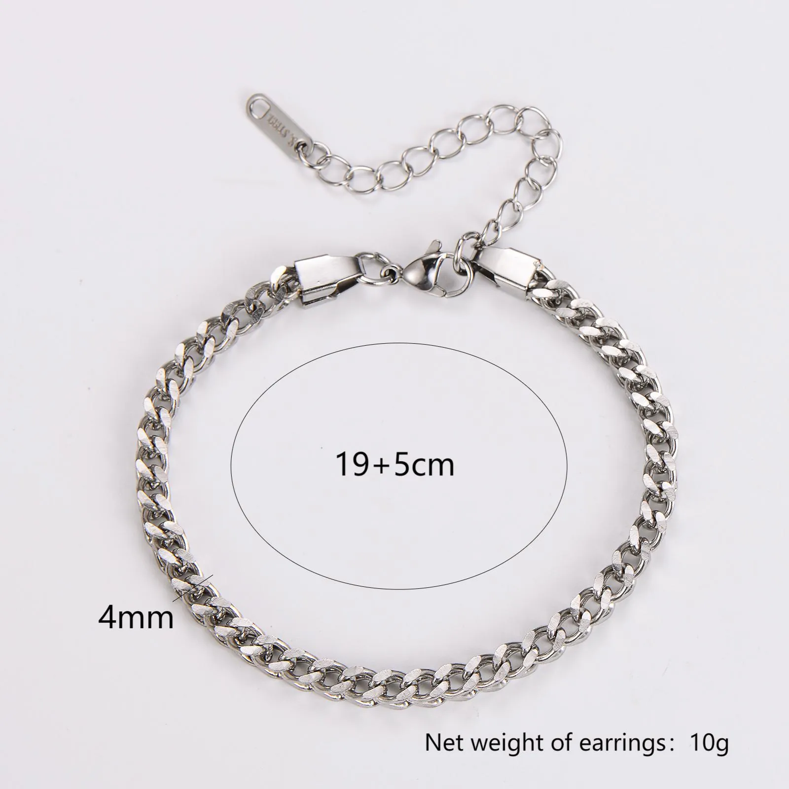 304 Stainless Steel Cuban Link Chain Bracelet Minimalist Silver Tone Hip Hop Style For Men Fashion Jewelry Accessory