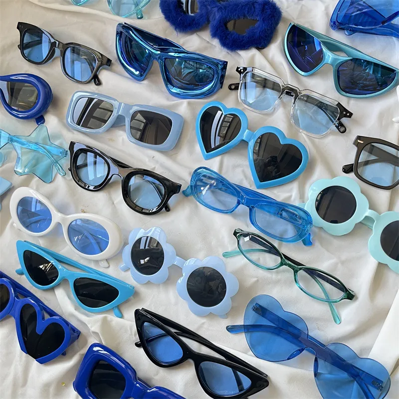 Fashion Blue Sunglasses Cat Eye Heart Star Shaped Plastic Frame Resin Lenses Street Style Y2K Eyewear