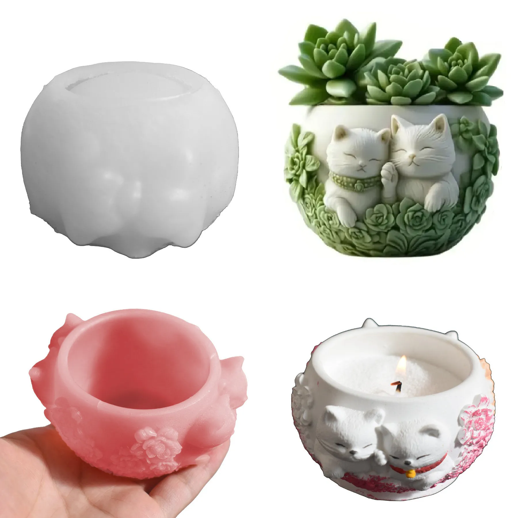 Cat Relief Silicone Mold For DIY Candle Cup Flower Pot Succulent Planter Handcrafted Storage Container Home Decor