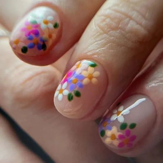 Short Square Press On Nails ABS Plastic Colorful Floral Pattern Sweet Dopamine Style False Nails For Women