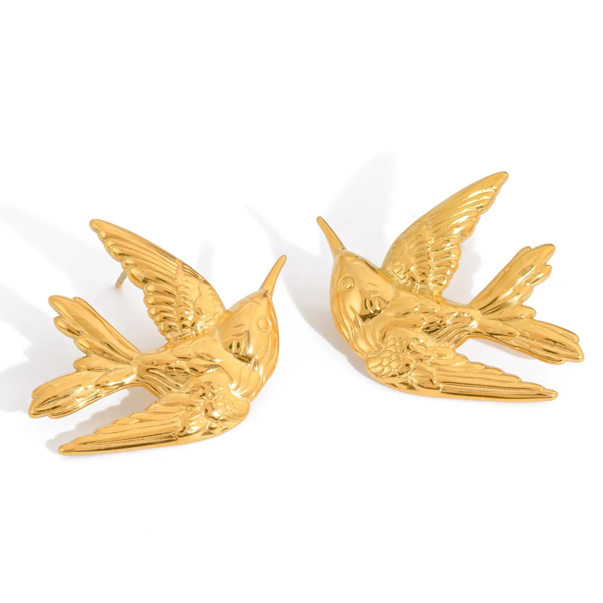Boucles d'Oreilles Clous en Acier Inoxydable Forme Oiseau pour Femmes Plaqués Or Imperméables Hypoallergéniques Bijoux Animaux