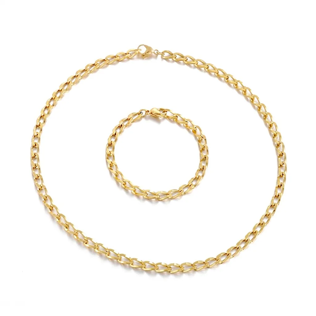 Edelstahl Cuban Gliederkette Und Armband Für Damen Herren Minimalistischer Gold Silberner Hip Hop Schmuck