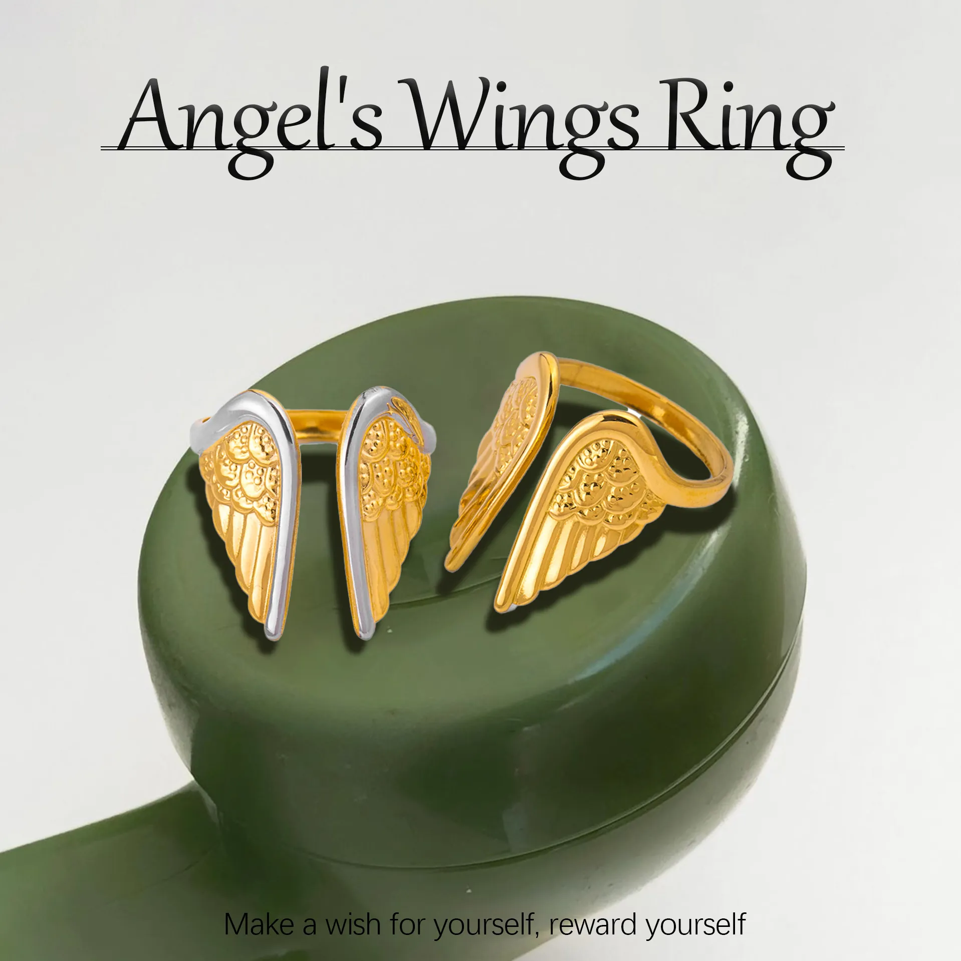 Luxus Edelstahl Flügel Offener Ring Für Damen Verstellbar Zweifarbig Gold Silber Feder Mode Schmuck Nicht Verblassender Ring