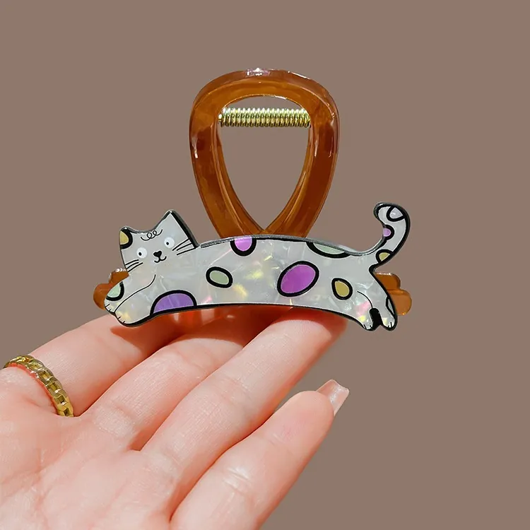 Cute Cartoon Cat Dog Fish Bone Hair Claw Acetate Iridescent Shark Clip For Women Girls Hair Accessories