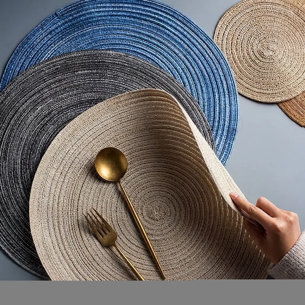 Circular Woven Placemats Cotton Polyester Yarn Heat Resistant Non-slip Washable Nordic Bohemian Style Table Decor