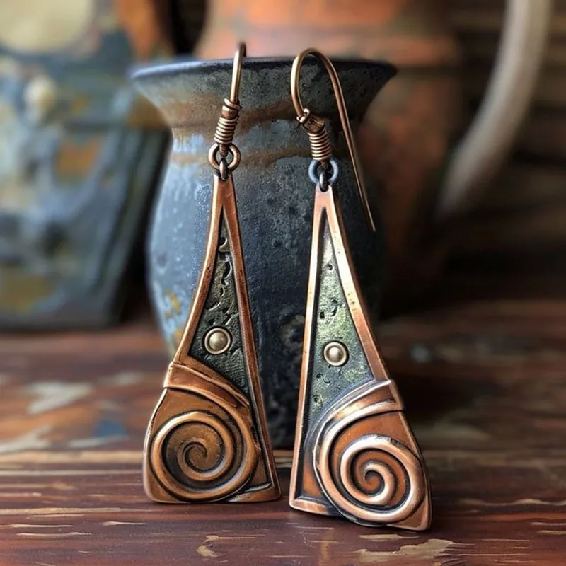 Boucles D'oreilles Pendantes Bohèmes Vintage Pour Femmes Alliage Antique Ethnique Tribal Design Spirale Géométrique