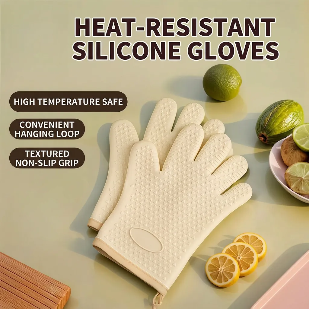 Heat Resistant Silicone Oven Mitts Non-Slip Baking Gloves For Microwave Oven BBQ Cooking Heat Insulation Mittens With Hanging Loop