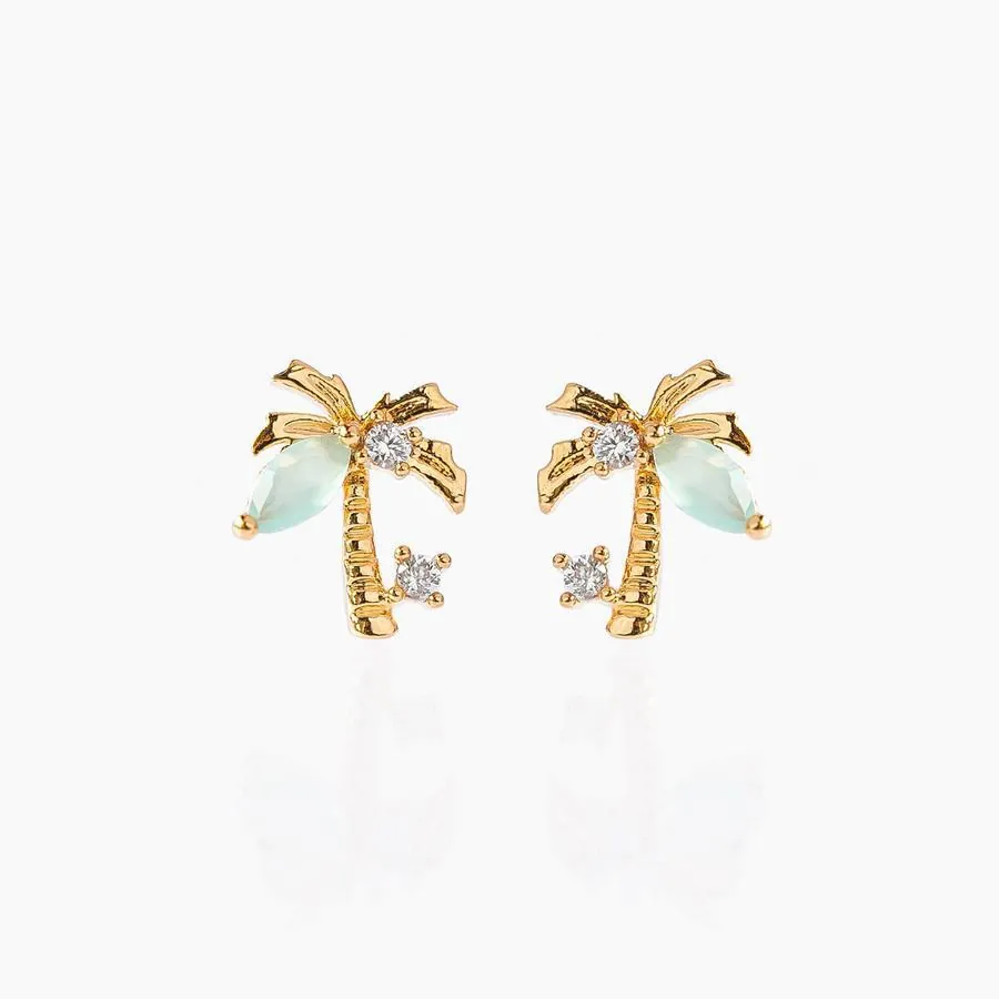 Kokosnussbaum Ohrstecker Mit 925 Sterling Silber Ohrstecker Kupfer Zirkon Tropischer Sommer Strand Schmuck Für Frauen