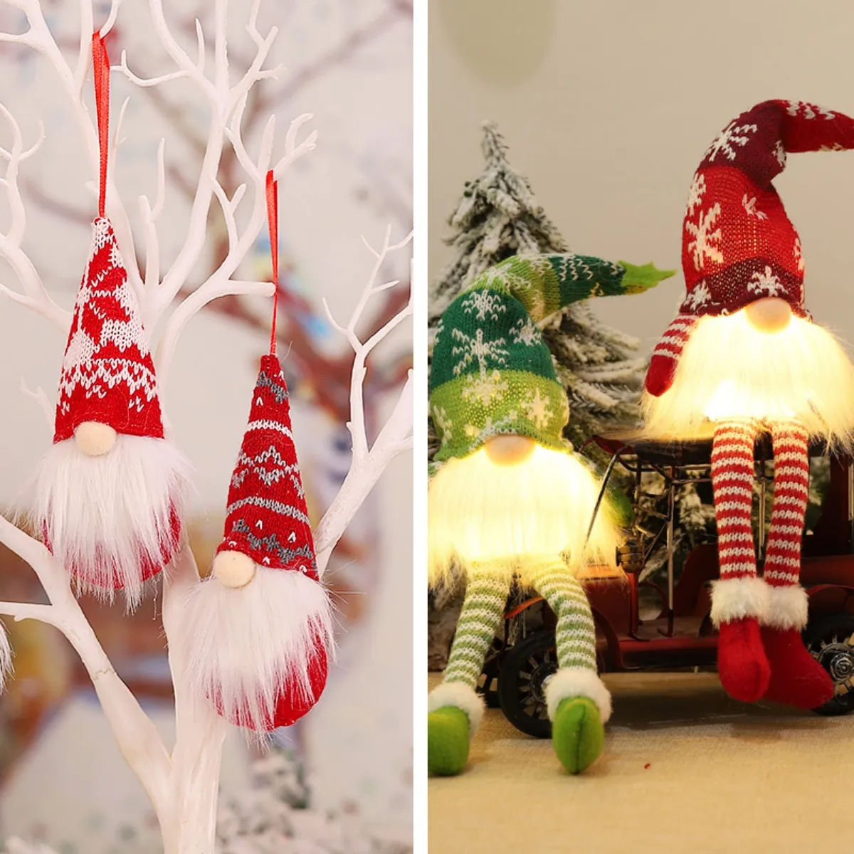 Christmas Gnomes Ornaments LED Glowing Faceless Doll Knitted Plush Pendants For Xmas Tree Indoor Holiday Decor