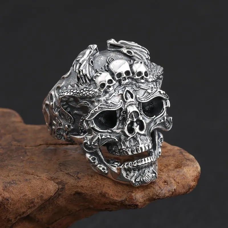 Bague De Crâne Gothique Vintage Alliage Ajustable Bijoux Punk Rock Pour Hommes Et Femmes Style Rétro