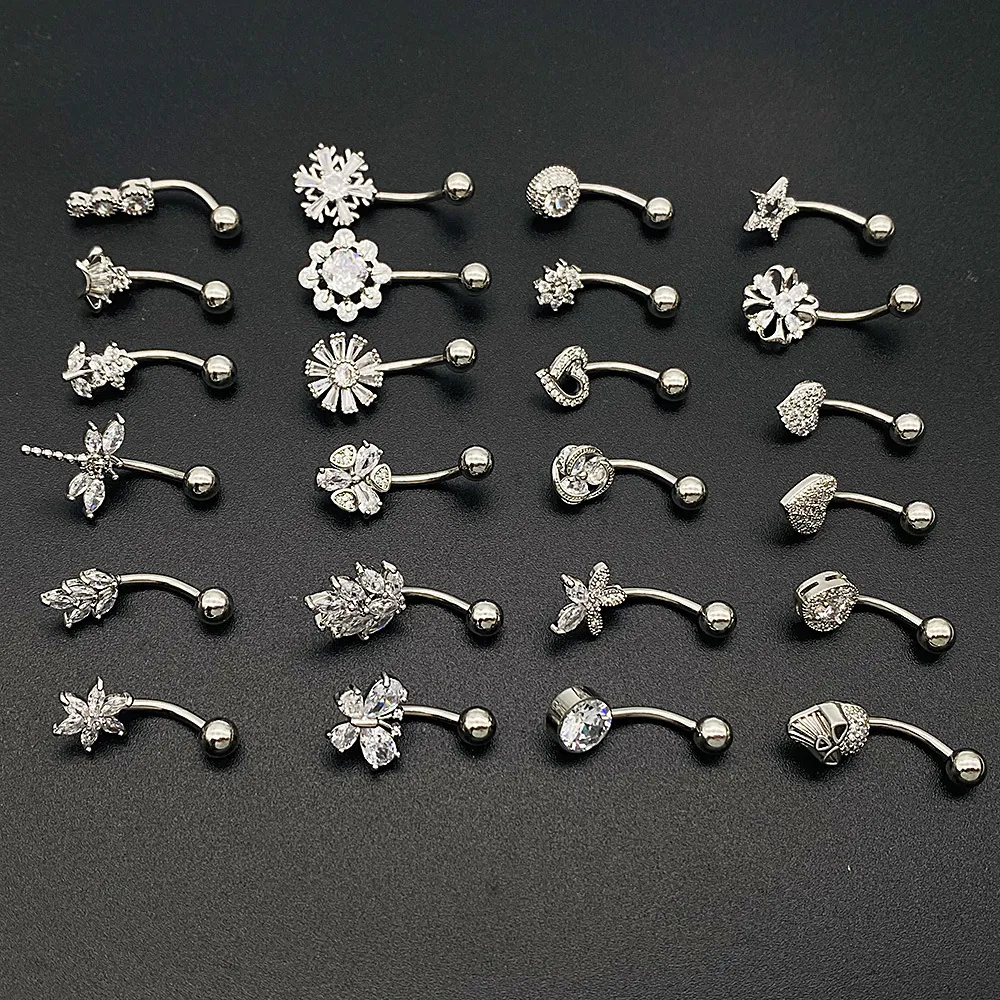 Stainless Steel Belly Button Ring Heart Butterfly Zircon Body Piercing Jewelry For Women Fashionable Romantic