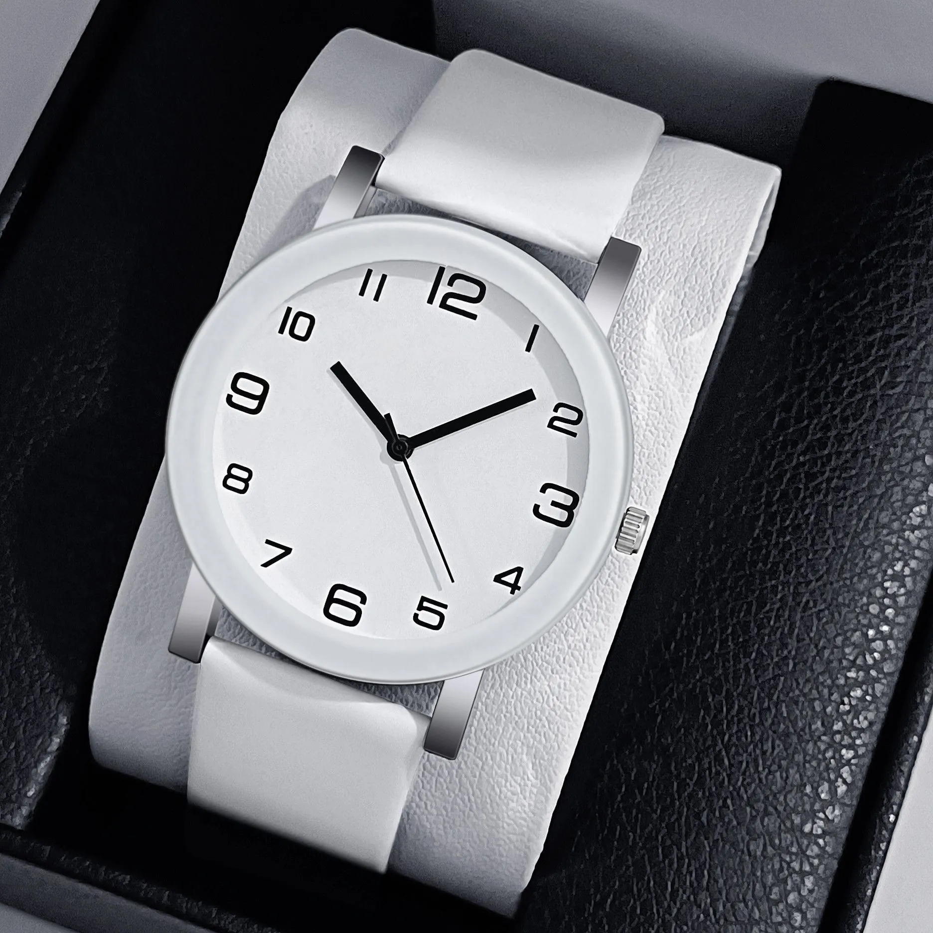 Montre Homme Quartz Bracelet Cuir PU Affichage Analogique Cadran Rond Chiffres Arabes Minimaliste Décontracté Mode