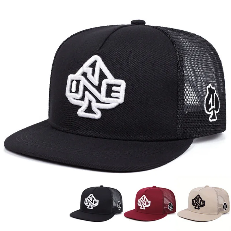 Trucker Hat Cotton Mesh 3D Embroidery Spade Logo Adjustable Snapback Hip Hop Streetwear Sunshade Unisex Baseball Cap