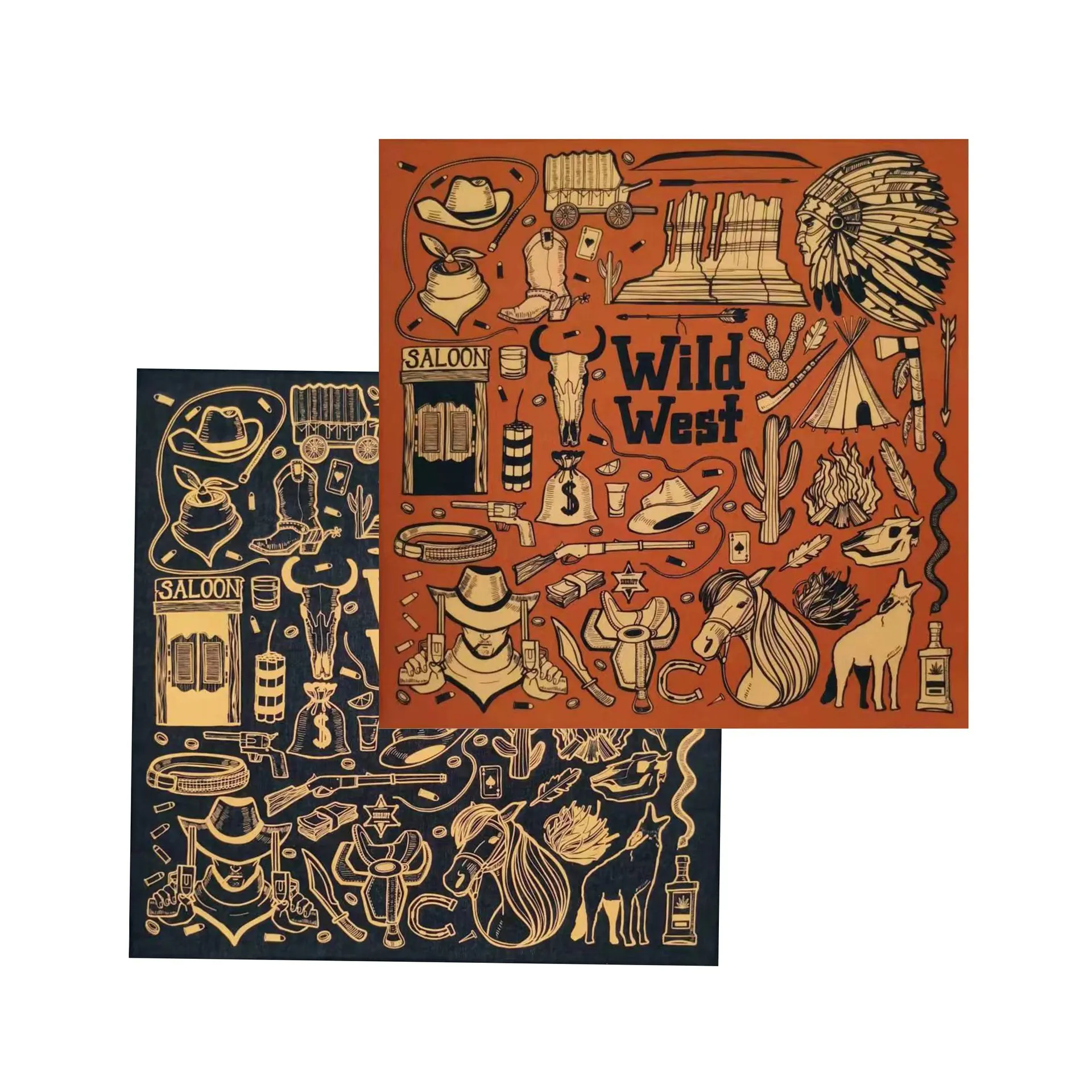 Vintage American Wild West Cowboy Indian Printed Cotton Bandana For Men Women Outdoor Hip Hop Streetwear Square Scarf