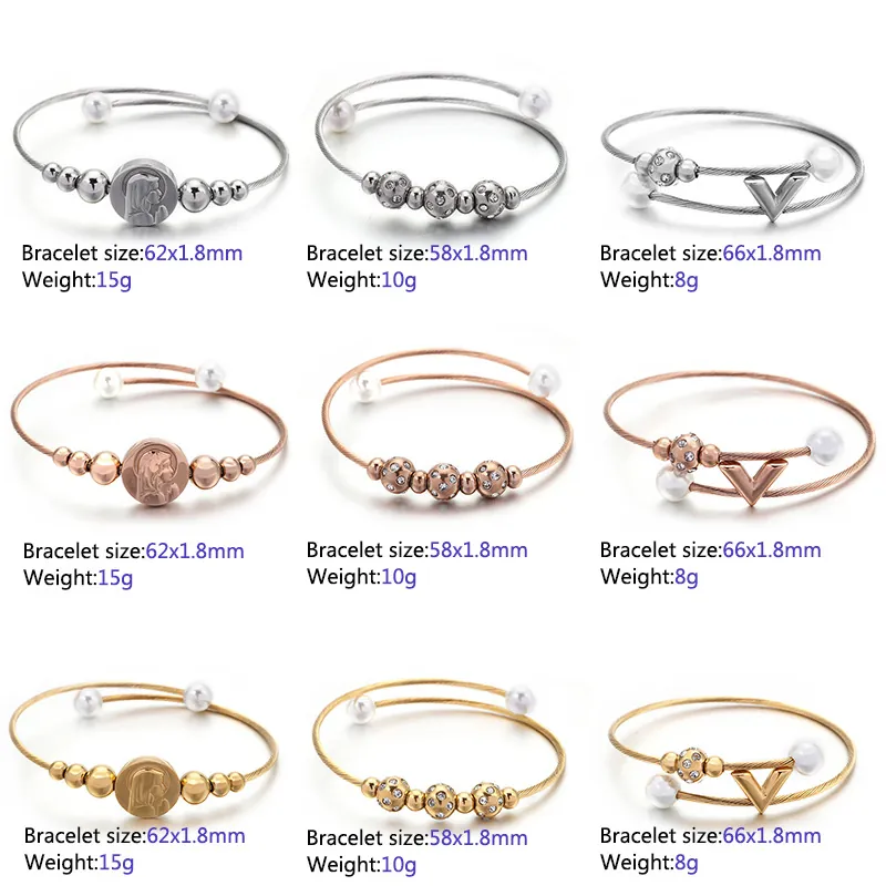 Bracciale Rigido Aperto In Filo Di Acciaio Inossidabile Per Donna Con Künstliche Perle E Ciondoli Religiosi Regalo Gioiello Di Moda
