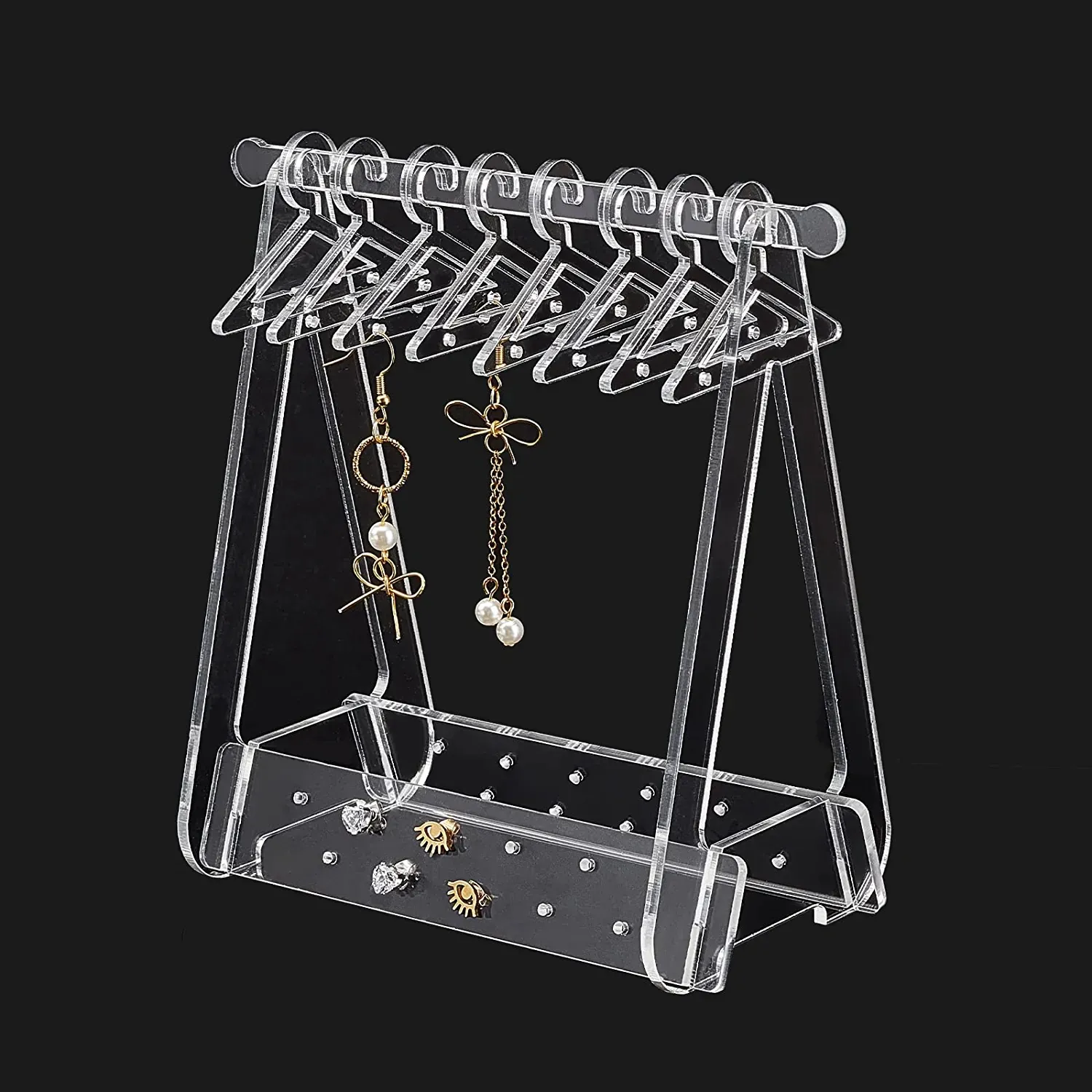 Acrylic Jewelry Display Stand With 8 Mini Hangers Earring Organizer Rack Nordic Style Iridescent Clear Storage Holder