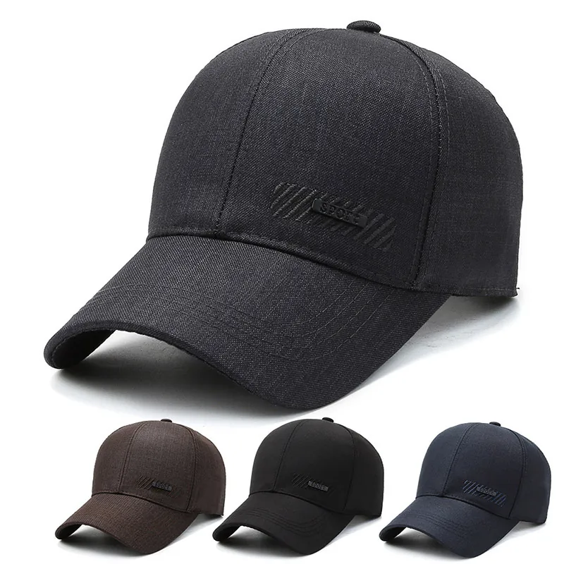 Men Baseball Cap Polyester Twill Sport Logo Adjustable Metal Buckle Casual Sun Hat For Dad Senior