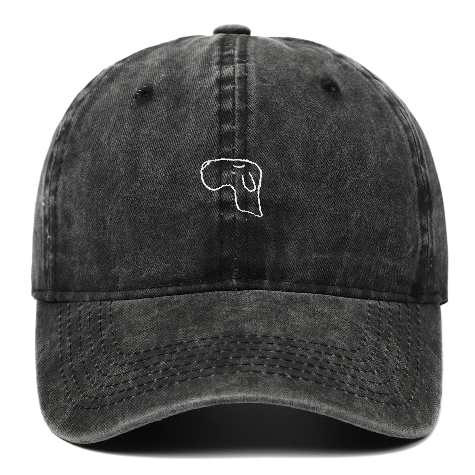Washed Cotton Baseball Cap Retro Distressed Dad Hat Dog Head Embroidery Adjustable Soft Top For Men Women