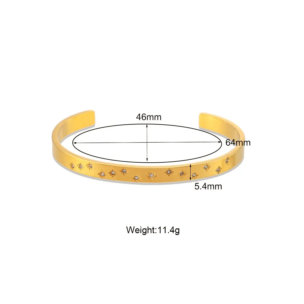 Minimalist Stainless Steel 18K Gold Plated Open Bangles For Women Elegant Zirconia Inlaid Star Sun Cuff Bracelets Daily Dating Fashion Jewelry Accessories