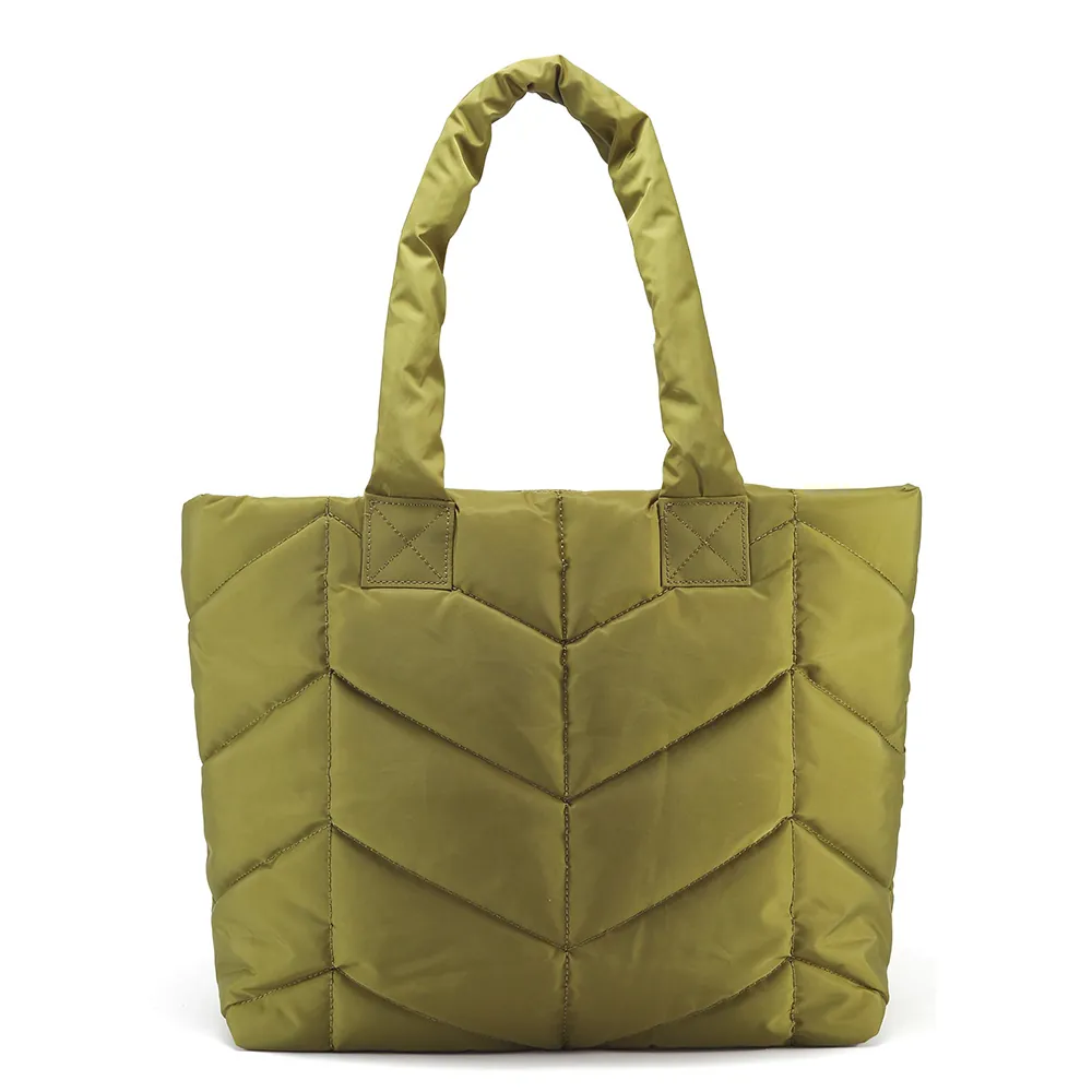 Große Nylon Gesteppte Tragetasche Für Damen Puffer Wattierte Handtasche Mit Chevron Muster Winter Schultertasche Alltag