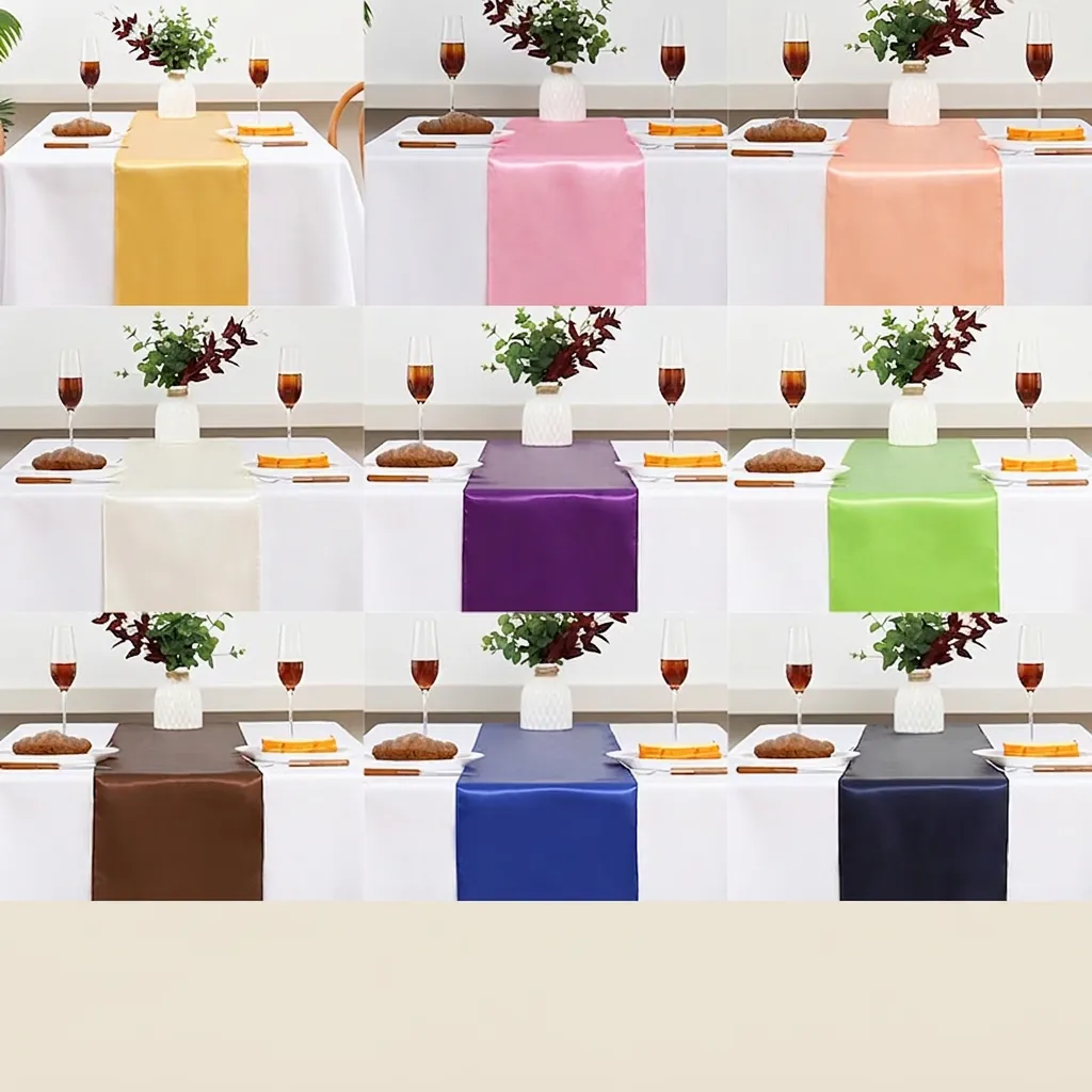 Satin Table Runner Elegant Smooth Solid Color Shiny Fabric For Wedding Banquet Party Hotel Home Dining Table Decoration
