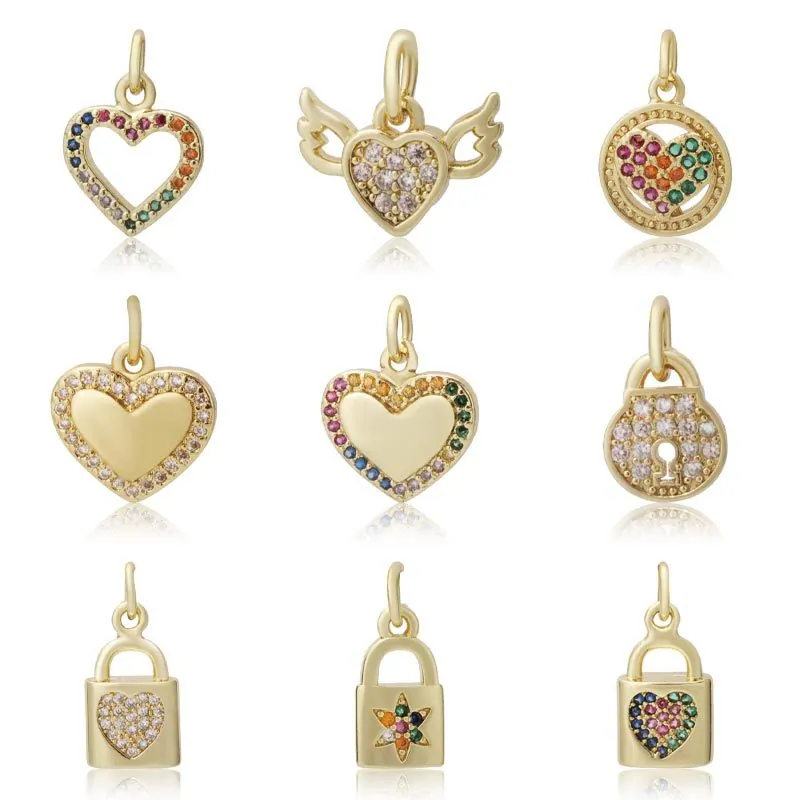 DIY Charms Pendants Copper Cubic Zirconia Gold Plated Heart Star Geometric Jewelry Making Accessories Bracelets Necklaces