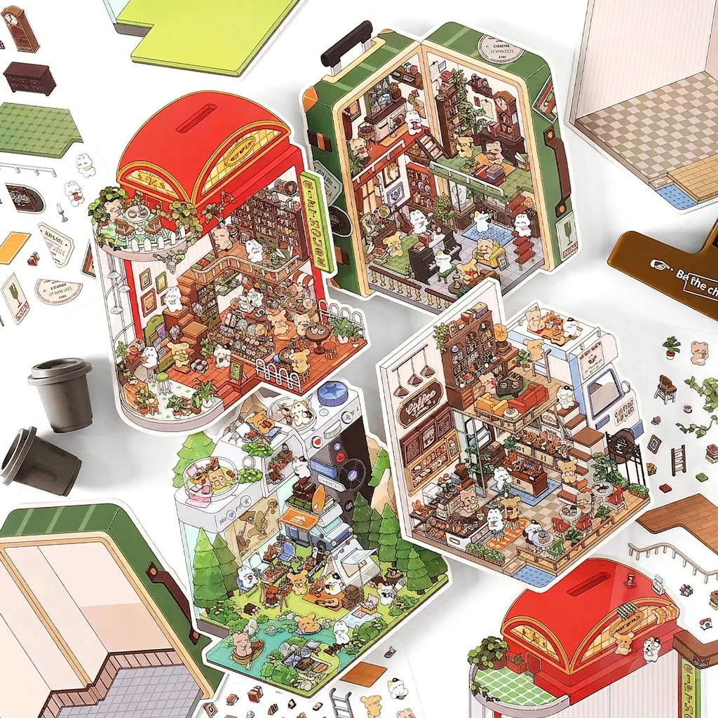 DIY Miniature Scene Stickers PET Waterproof Cartoon Animal Building Decorative Decals For Scrapbooking Journaling Craft