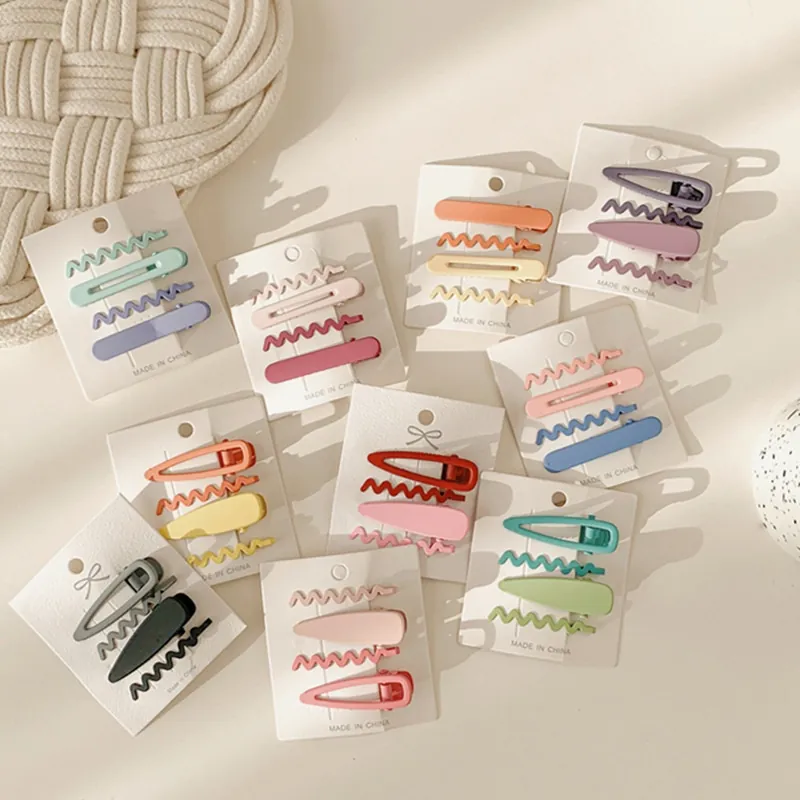 Matte Metal Hair Clips Colorful Macaron Wave Waterdrop Duckbill Side Clips Sweet Girls Hair Accessories