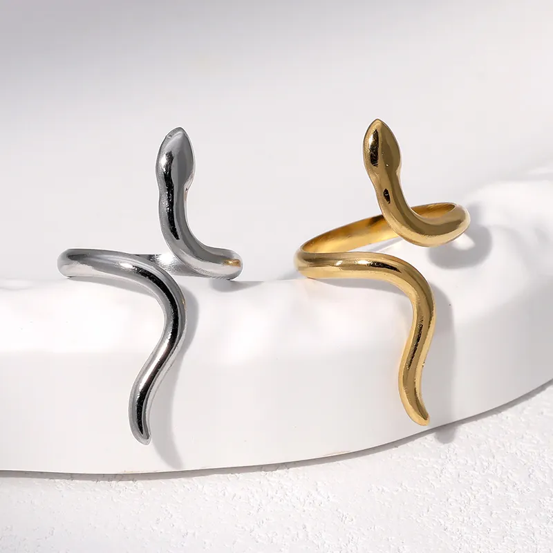 Bague Serpent En Acier Inoxydable Plaqué Or 18K Réglable Anneau Ouvert Minimaliste Bijoux Femme
