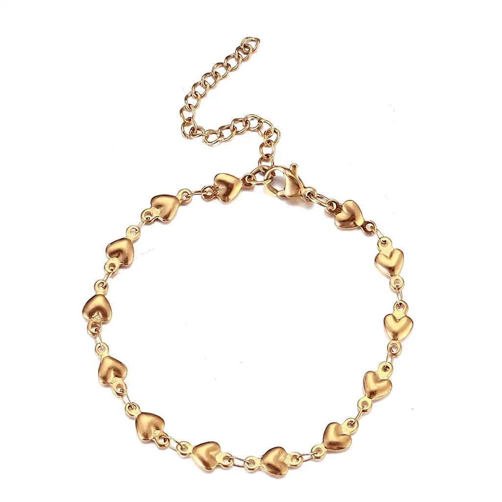 Bracelet Minimaliste À Maillons En Cœur En Acier Inoxydable Pour Femmes Bijoux Avec Chaîne D'extension Réglable
