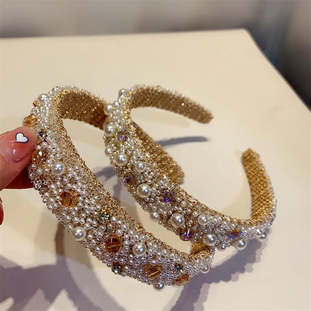 Serre-tête Large Perlé Avec Künstliche Perles Fantaisie Et Strass Accessoires De Cheveux Faits Main Élégants Et Vintage Pour Femme