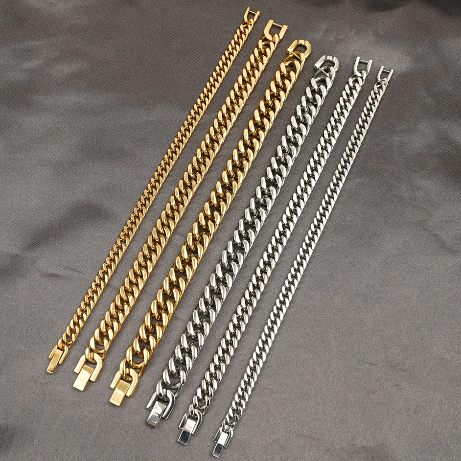 Bracciale a Maglia Cubana in Acciaio al Titanio Minimalista Unisex Catena Lucida Gioielli Hip Hop Regalo per Uomo Donna