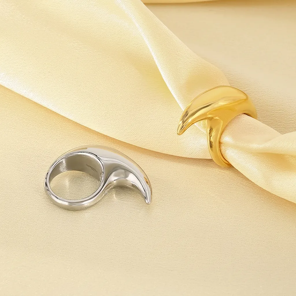 Sikkelmaan Ring 18K Verguld Roestvrij Staal Fluid Liquid Metal Ontwerp Minimalistisch Trendy Hip Hop Sieraden Voor Dames